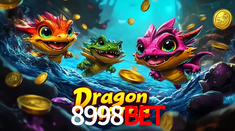 Arte promocional do jogo Dragon Hatch com três adoráveis dragões bebês nadando entre moedas de ouro, um dos slots mais divertidos para jogar no cassino 8998BET.